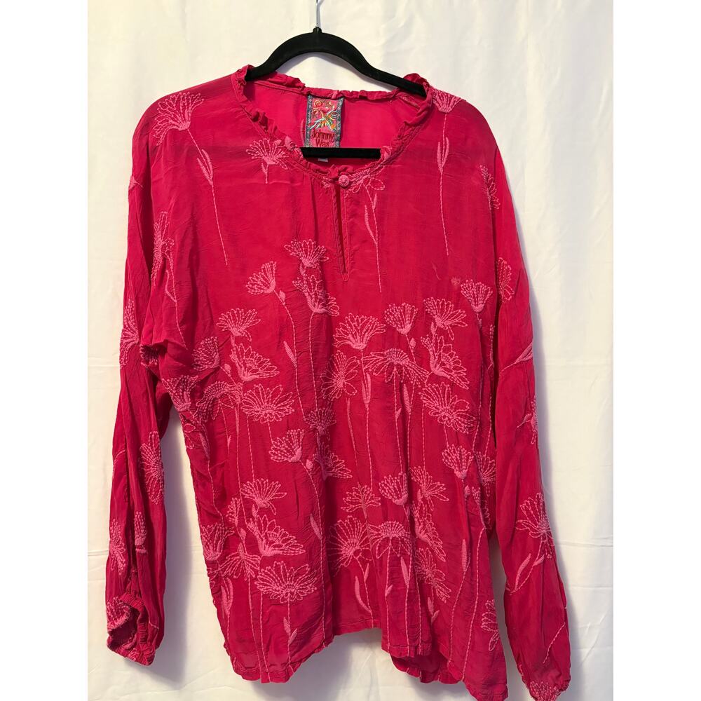 Johnny Was Daisy Arianda Top Embroidered Floral Long Sleeve Magenta Pink Sz L